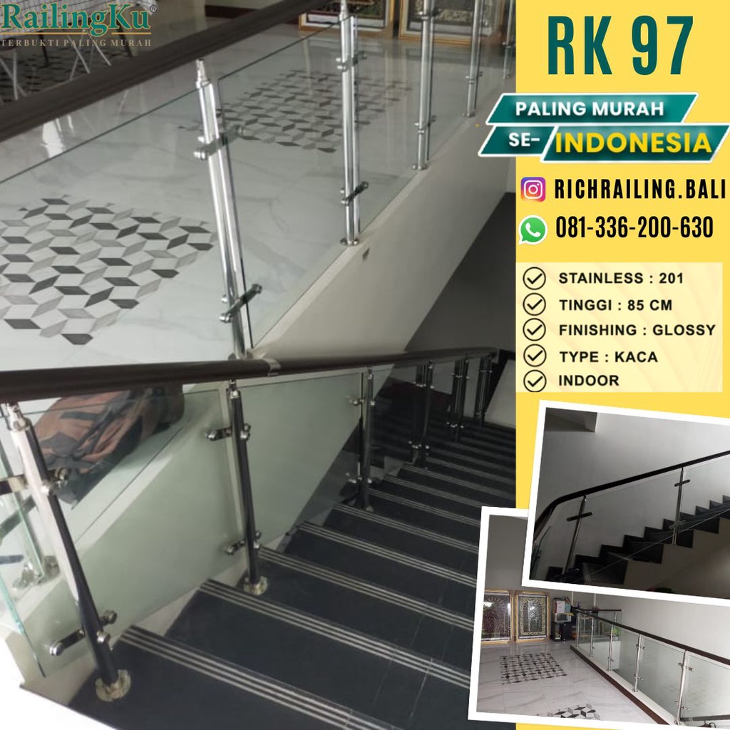 Jual Railing Tangga Kaca stainless glossy termurah RK 97 by RailingKu