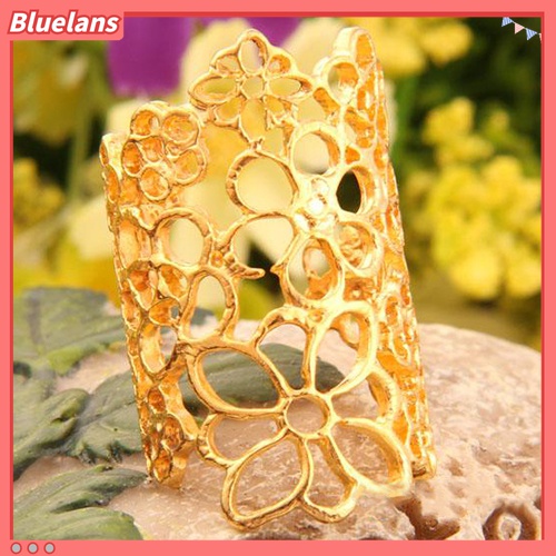 Cincin Model Terbuka Adjustable Desain Bunga Hollow Bahan Alloy Untuk Wanita