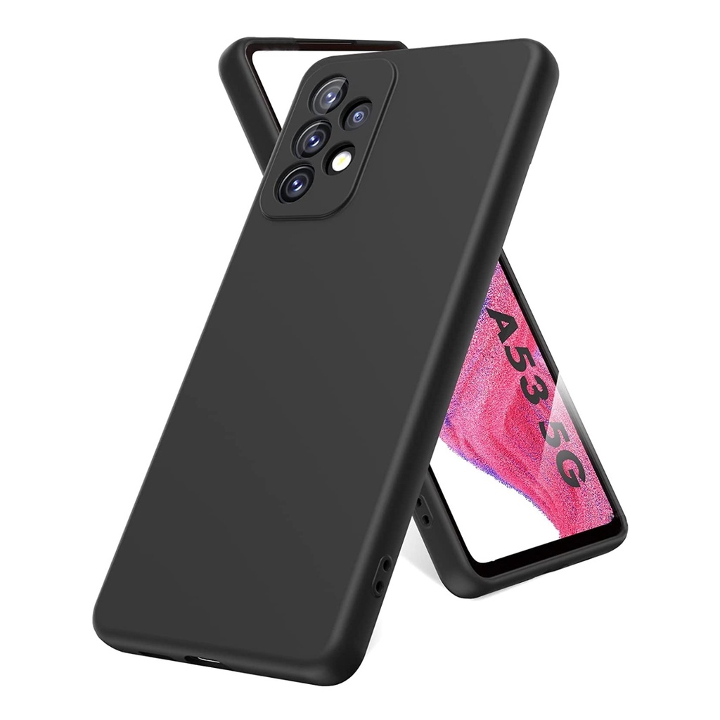 Liquid Silicone Case SAMSUNG A24 A54 A53 A73 A34 A33 A23 A14 A13 A52 A52s A72 A32 A22 A21s A12 A10s M12 Silikon Casing Full Cover Body Screen Camera Protective, Shockproof Slim Phone TPU Anti Scratch Soft Microfiber Lining Black Hitam Tipis Galaxy 4g 5G s