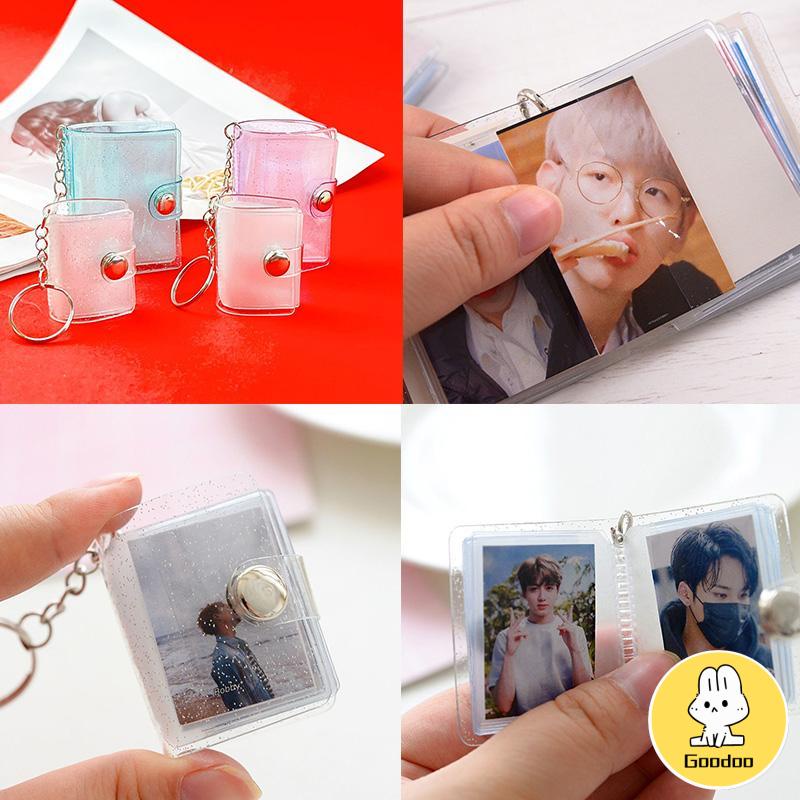 Mini Photo Album 16 Pockets Shiny Transparent ID Card Holder Keychain Keyring Jelly Color INS KPOP Collectibles 1 &amp; 2 Inch  -Doo