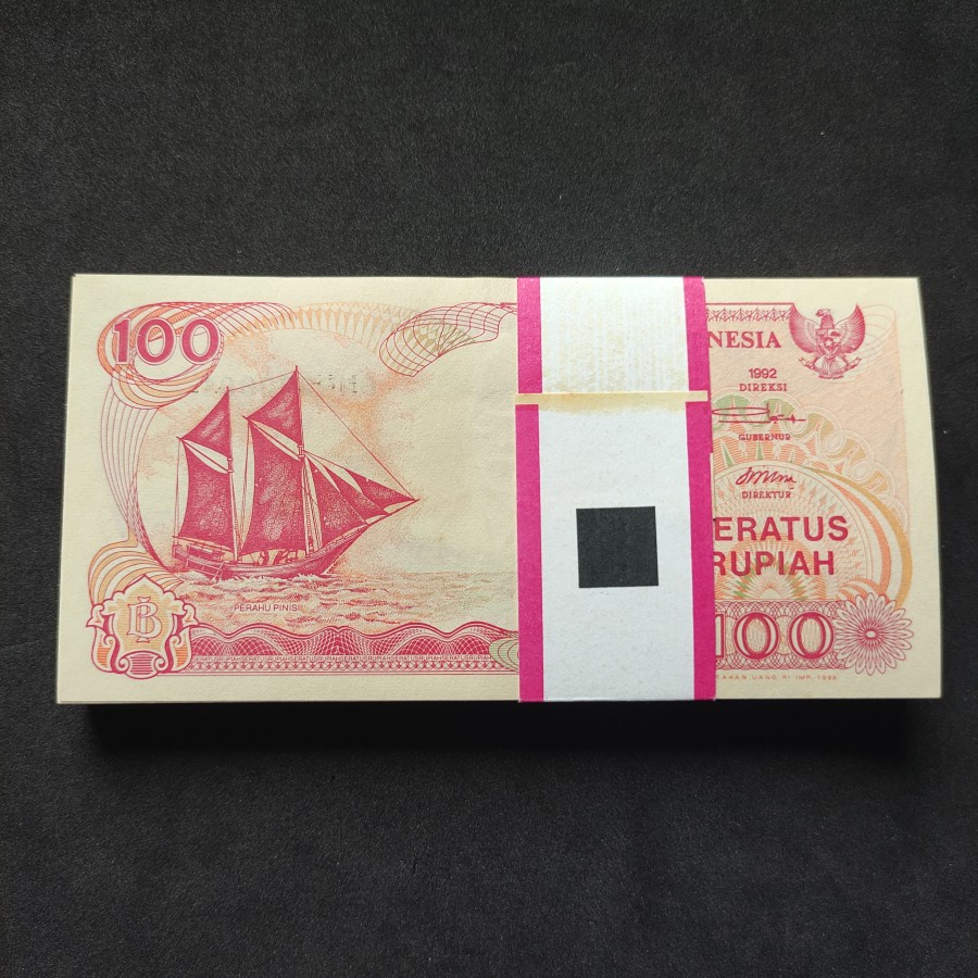 Uang kuno 1 Gepok 100 Rupiah Pinisi 1992 UNC Gress Full Urut