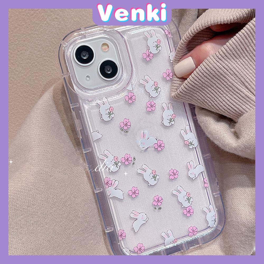 Case For iPhone 14 Pro Max TPU Soft Jelly Airbag Case Floral And Rabbit Clear Case Camera Protection Shockproof For iPhone 14 13 12 11 Plus Pro Max 7 Plus X XR