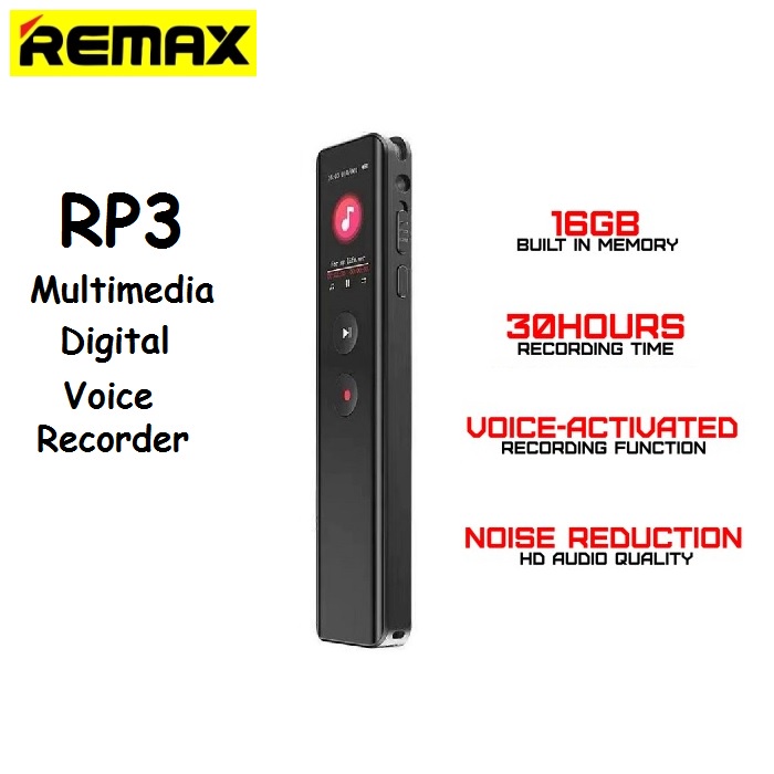 REMAX RP3 - Multimedia Digital Voice Recorder - 16GB Built-in Memory - Perekam Suara Dengan Memori Internal 16GB Tahan 30 Jam