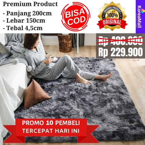 KARPET BULU Karpet bulu Korea empuk tebal 4,5cm uk200x150 - surpet lembut PREMIUM - Hitam kamar tidu