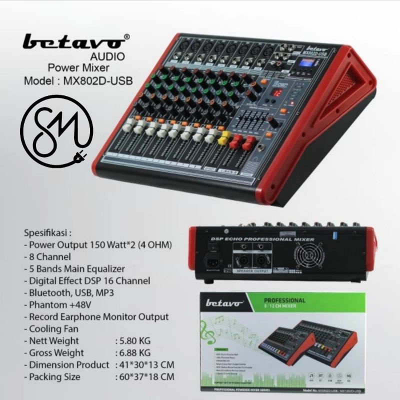 Power Mixer Betavo Audio MX802D-USB 8 Channel Mono MX-802D