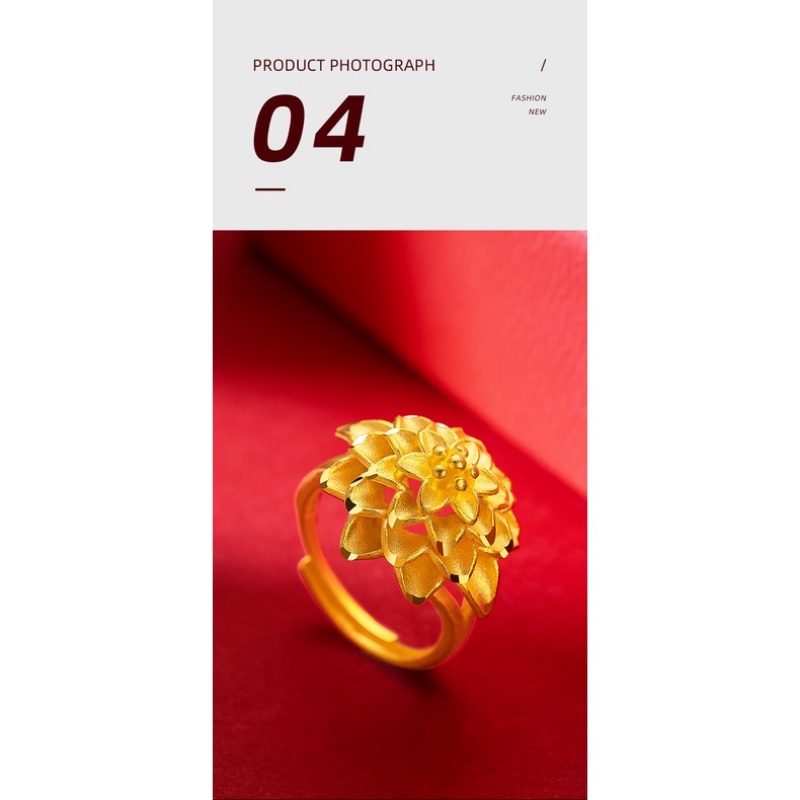 Goldkingdom Perhiasan Fashion Emas Asli Kadar 375 Bangkok Aksesoris Ready Stock Retro Besar Bunga Cincin Perempuan Pernikahan Duri Adjustable Ring