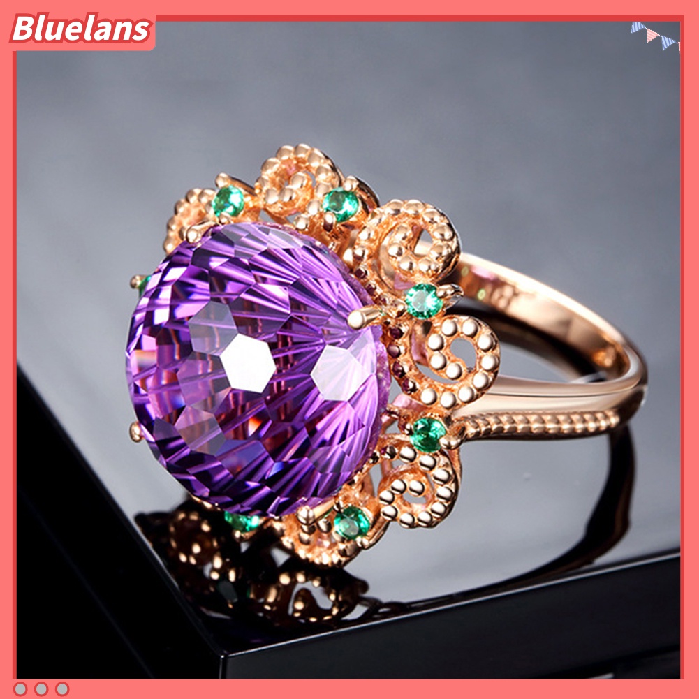 Cincin Jari Wanita Hias Amethyst Imitasi Untuk Pernikahan