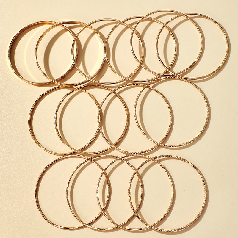 14pcs / Set Gelang Bangle Bahan Alloy Metal Warna Emas Gaya Bohemian Untuk Wanita