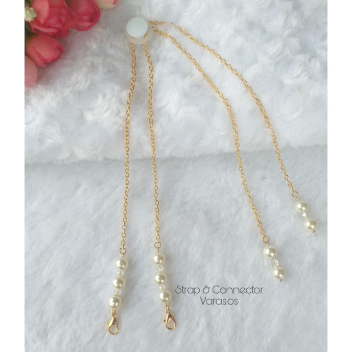 Strap Masker 2in 1 Rantai Gold Dobel Mutiara|Konektor Masker Hijab|Tali Masker|Kalung Masker