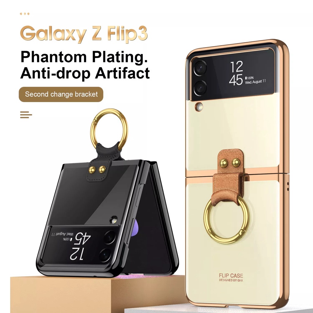 Clear Case Strap Finger Ring Samsung Z Flip 4 Hard Case Transparant + Plus Tempered Glass Camera Protector