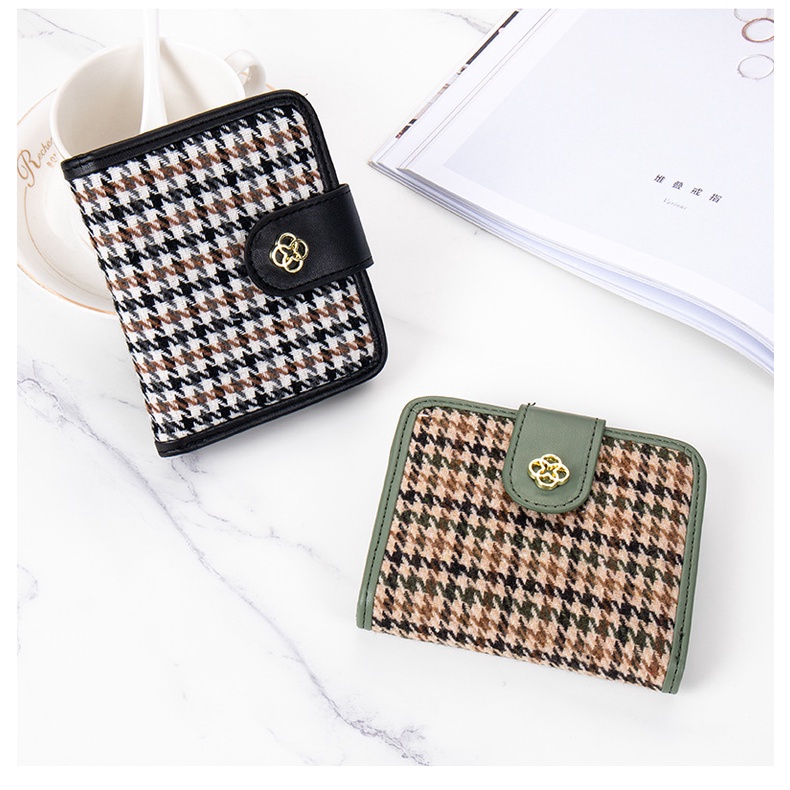 Hathin muii COD  Dompet Pendek Wanita -  Fenty Wallet Houndstooth Ritsleting Atau Tutup Mode Retro Fashion Korea Women's Wallet