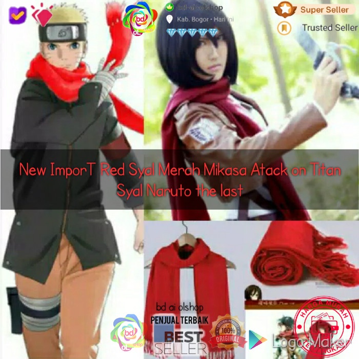 Scarf New Import Red Syal Ayano Mikasa Atack On Titan Syal Naruto The Last
