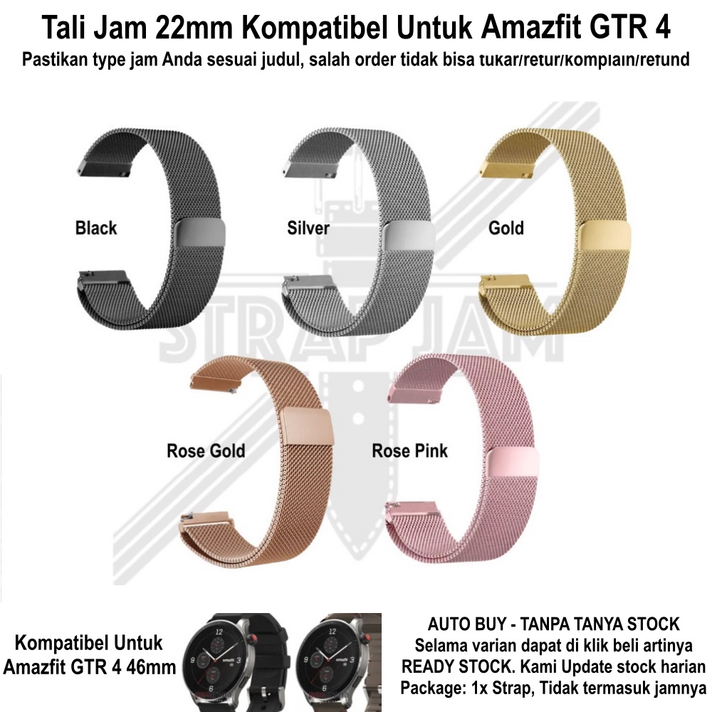 Milanese Loop Strap Amazfit GTR 4 46mm - Tali Jam Tangan 22mm Metal Magnetic