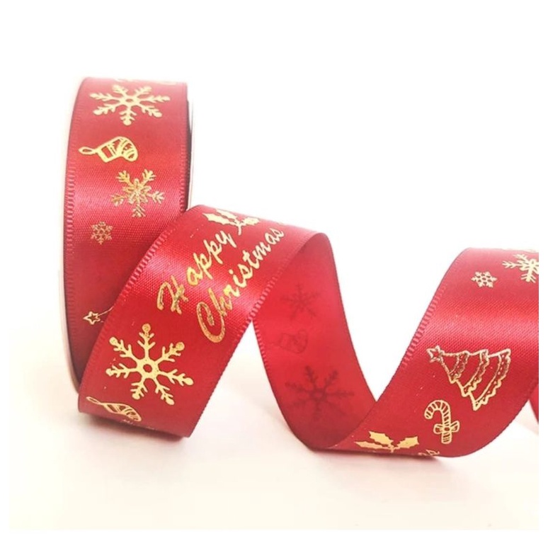 PITA NATAL MERRY CHRISTMAS BAHAN SATIN LEBAR 2,5CM ISI 25 YARD