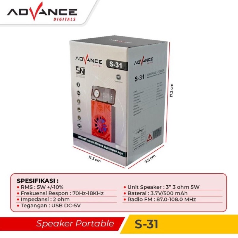 Speaker Advance S-31 S31 Portable Bluetooth Speaker