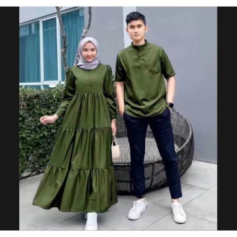 Baju Couple Muslim Terbaru/ Baju Pasangan Wanita Koko + Gamis/ Baju Couple Pasangan Muslim Polos/ Baju Kondangan