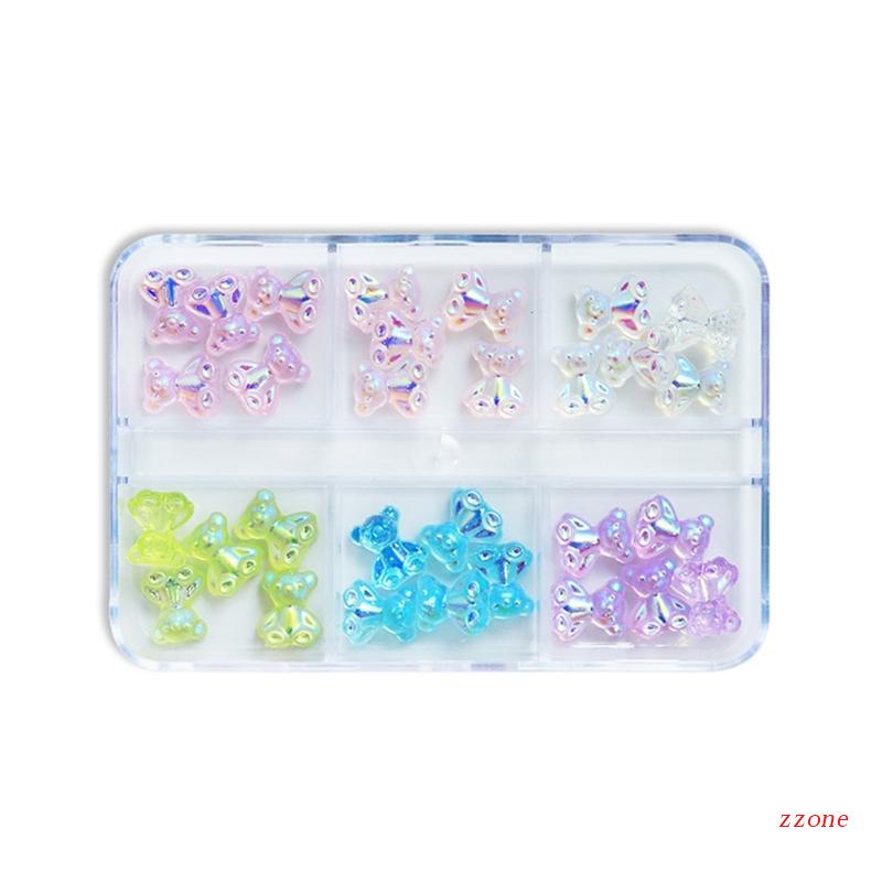 Zzz 0 Pcs Hiasan Kuku 3D Motif Beruang Aksen Berlian Imitasi + Glitter Untuk Dekorasi Nail Art / Manicure