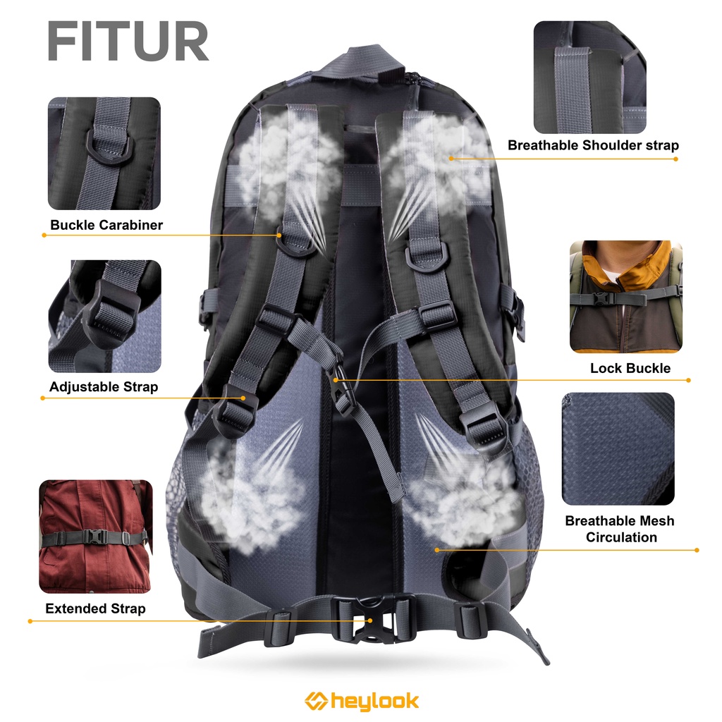 HEYLOOK Project - Tas Ransel Gunung BORNEO Backpack Carrier Hiking Camping Outdoor 40L Tas Travelling Tas Travel Tas Backpacker Tas Mudik Tas Pulkam Tas Pulang Kampung