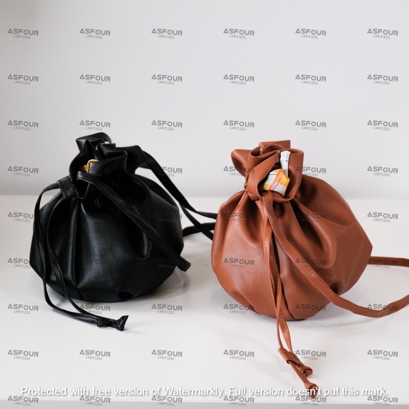 Asfour- Tas Selempang Bucket Serut Bahan Kulit Sintetis/Tas Serut Kulit Sintetis Tas Selempang Wanita Import Terbaru Dan Kekinian Fashion Korea