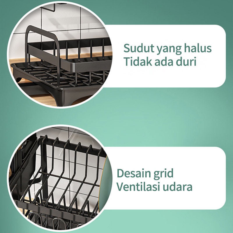 Rak Piring Dapur Stainless Steel Penyimpanan Rak Pengering Piring Rak Mangkuk Piring