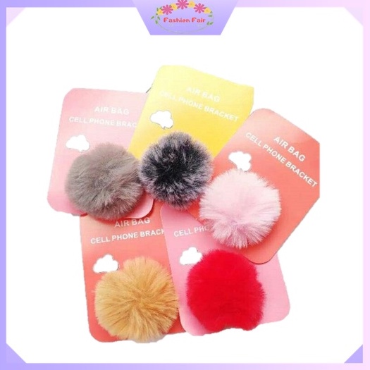 [IMPOR] Fashion Fair - Popsocket Bulu Pompom 3D Pop Socket Phone Holder Pom Pom Bulu Warna