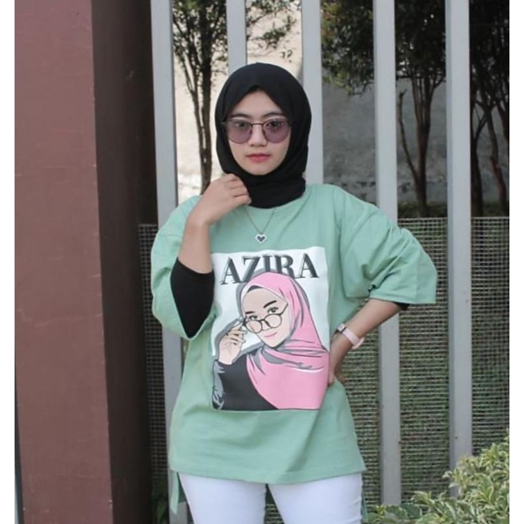 Baju Wanita/Oversize Sablon Karakter/Kaos Terlaris/Kaos Lengan 3/4 /Kaos Terbaru/Kaos AZIRA/anggosae/Biru Wardah