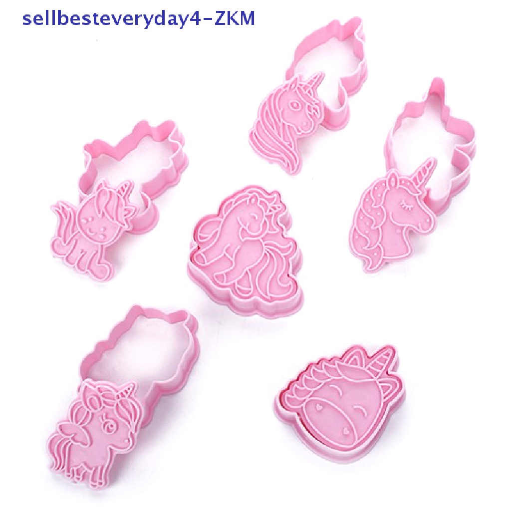 6 Pcs Cetakan Kue Bentuk Kartun Hewan Unicorn 3D Bahan Plastik