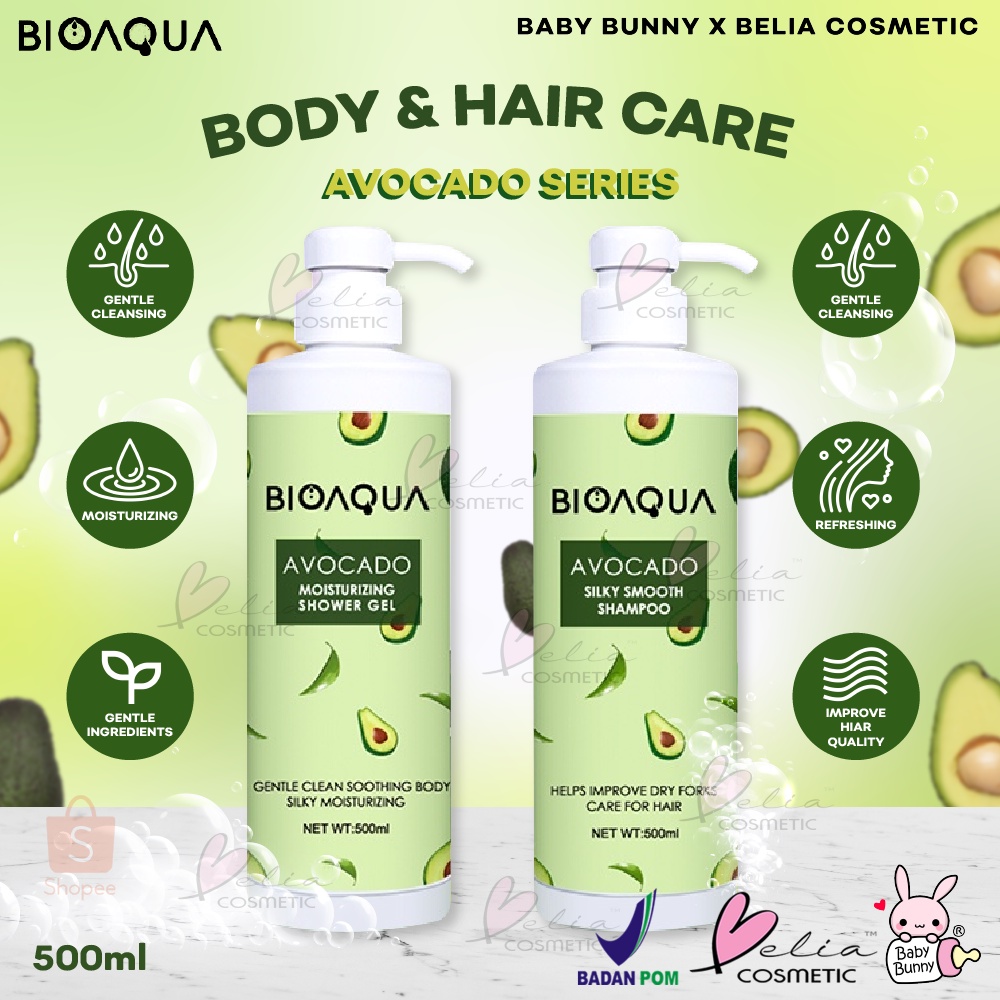 ❤ BELIA ❤ BIOAQUA Avocado Series Moisturizing Shower Gel | Silky Smooth Shampoo 500ml | Body Wash | Shampo Rambut Kering | Sabun Mandi | BPOM