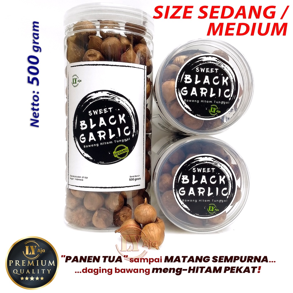 Bawang Hitam Tunggal Lanang 500 Gram Sweet Black Garlic LY Aja Size Kecil Sedang Besar Jumbo Super Premium 500 Gr