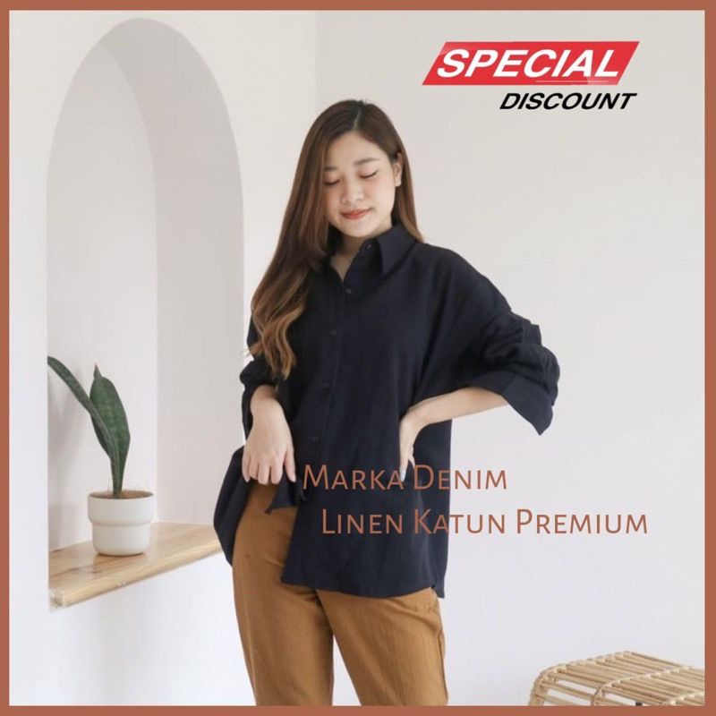 KEMAJA WANITA OVERSIZE LINEN LENGAN PANJANG PREMIUM