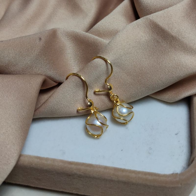 Anting Rhodium lapis emas 18k Mutiara air laut asli lombok Bersertifikat Perhiasan Aksesoris Mutiara