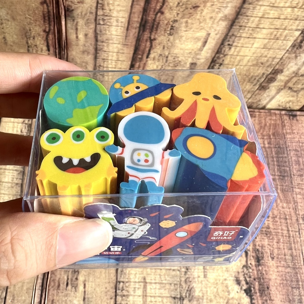 Penghapus Set Mika Qihao Sensory Astronot QH-8525 Setip Set Potong - Fancy Eraser Super Cute - Setip Potong