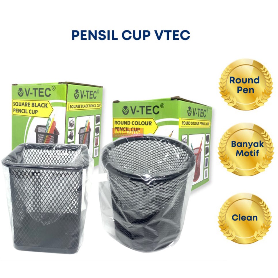 Pen Stand / Tempat Pensil Vtec Bulat Kotak / Pen Holder V-TEC motif