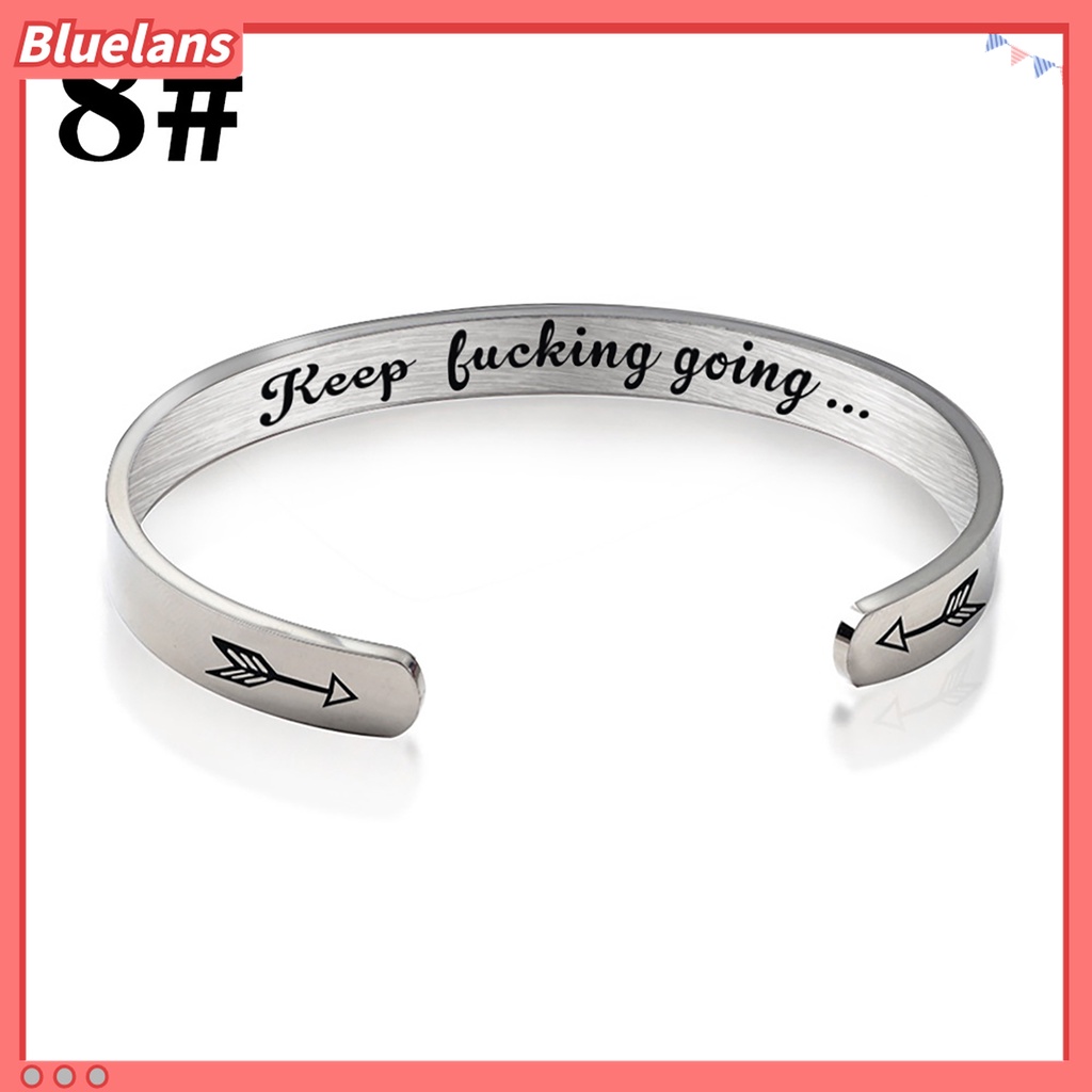 Gelang Bangle Open Cuff Bahan Stainless Steel Motif Ukir Tulisan Keep Fucking Going Untuk Hadiah