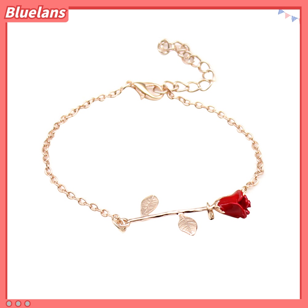 Bluelans Fashion Rose Flower Charm Bangle Women Wrist Chain Jewelry Adjustable Bracelet