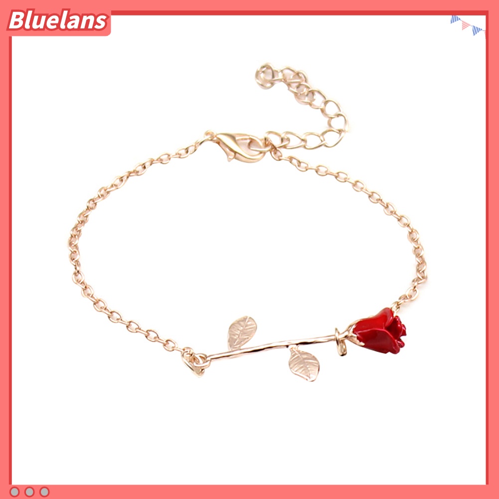 Bluelans Fashion Rose Flower Charm Bangle Women Wrist Chain Jewelry Adjustable Bracelet