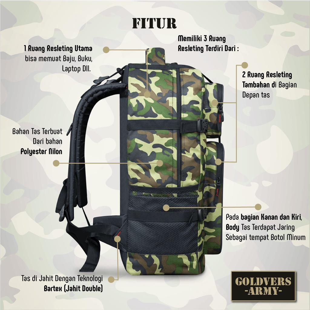 Tas Ransel Jumbo Pria Ransel Punggung Pria Tas Gunung Original Goldvers Import Motif Army - Distributor Tas