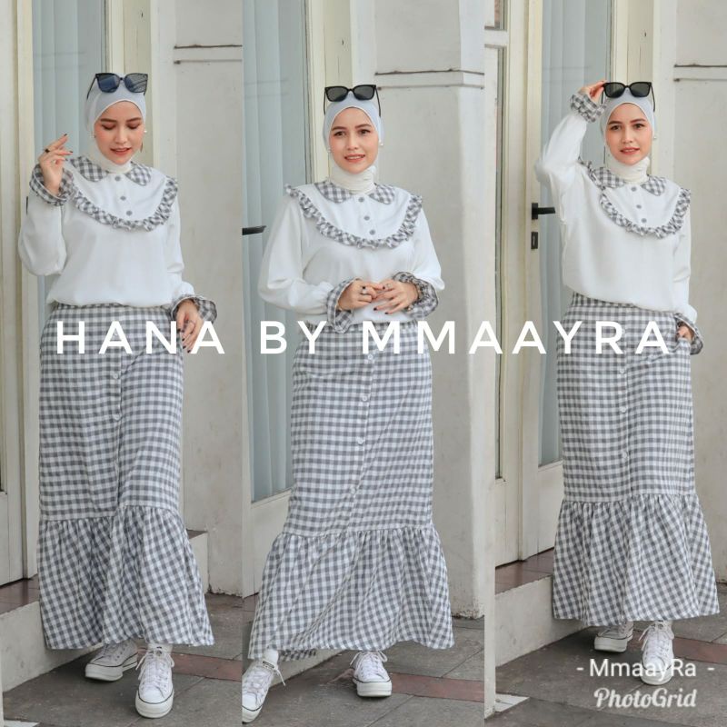 hana by mmaayra setelan atasan dan rok elena crepe baju santai ootd healing jalan jalan kerja kantor