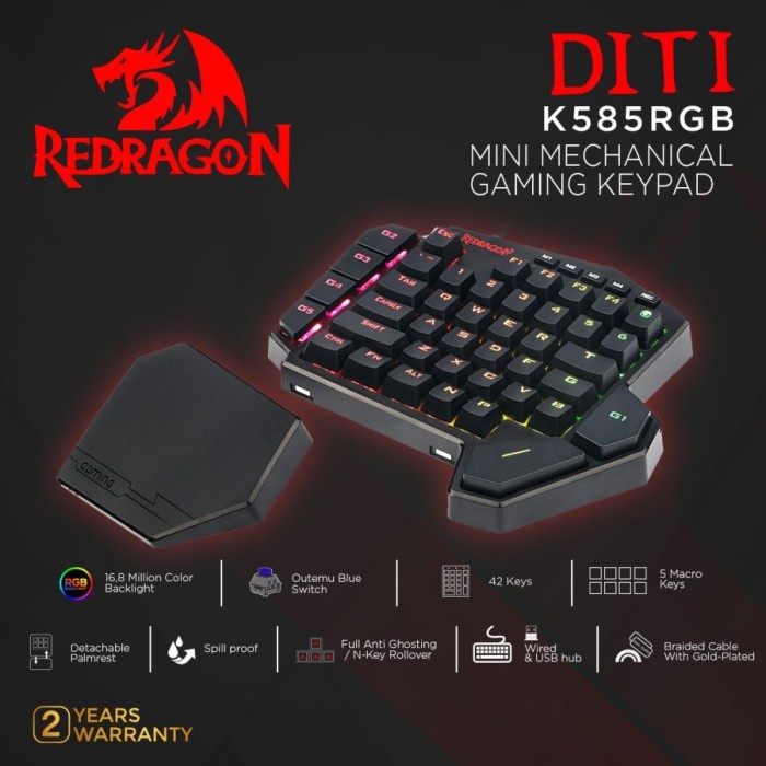 Keypad Gaming Redragon Mini Mechanical Gaming &amp; USB Hub RGB DITI - K585RGB