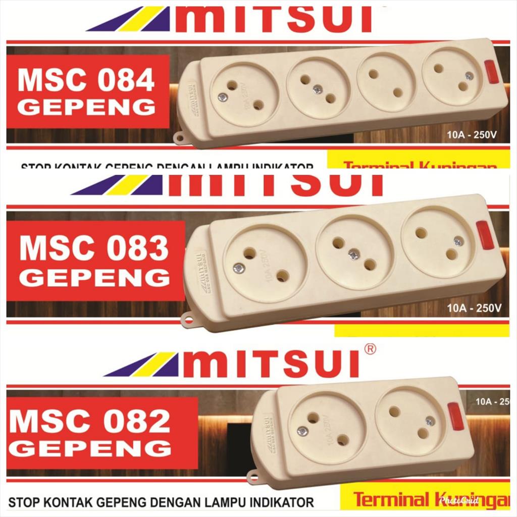 MItsui Stop Kontak Gepeng MSC 2/3/4 Lubang tanpa kabel / Colokan listrik / Saklar listrik