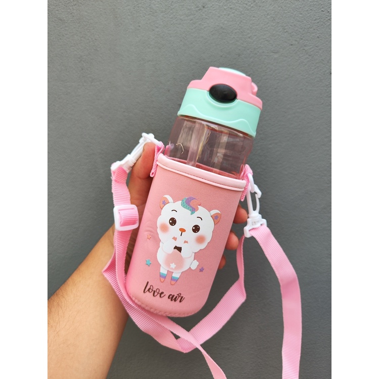 Botol Minum Anak Bening Dengan Pouch Sedotan Karakter Hewan Lucu 243