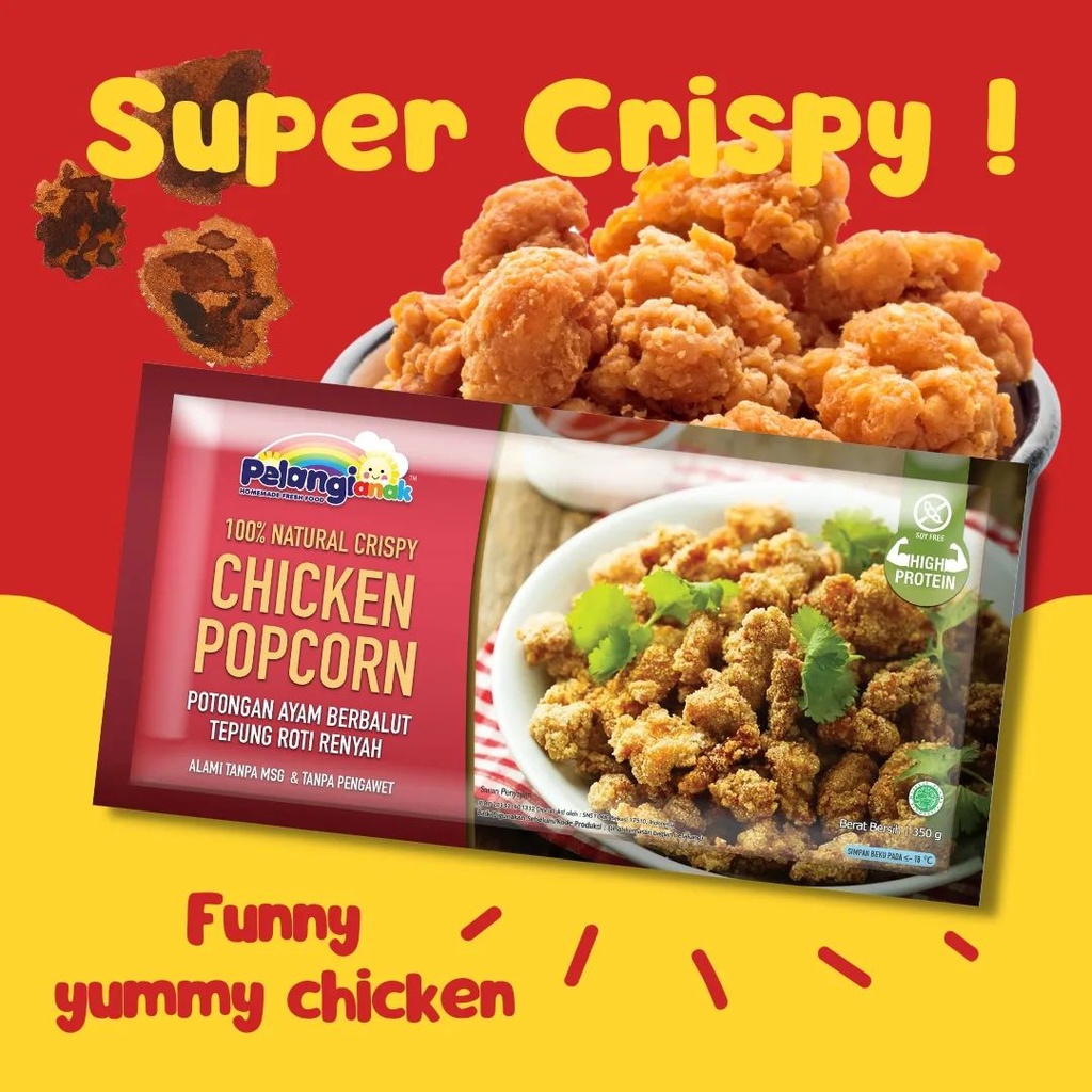 Chicken Crispy Popcorn 100% Dada Ayam Renyah Halal Non MSG Pengawet Pelangi Frozenfood kemasan 350gr
