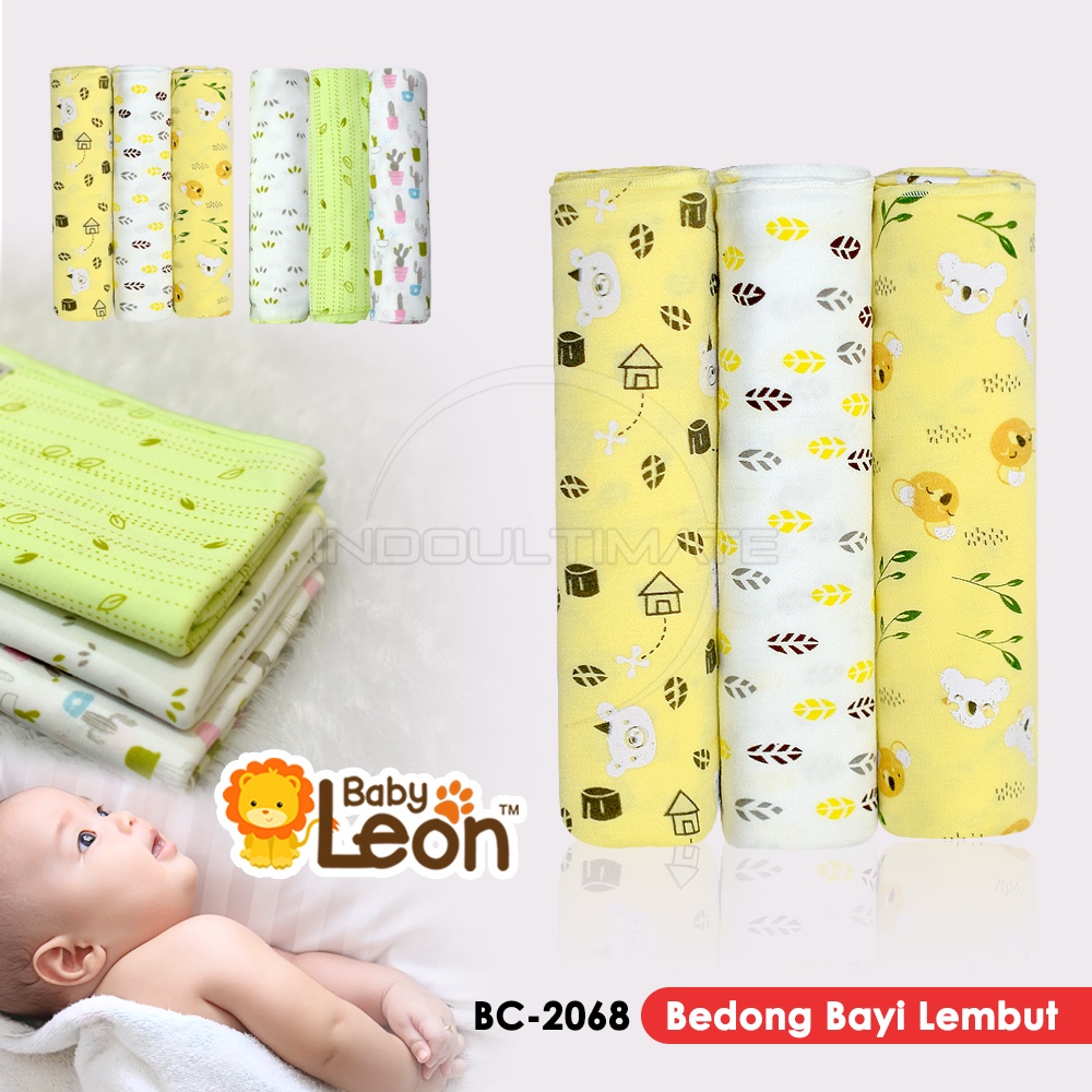 BABY LEON 3 PCS Selimut Bayi Bedong Bayi Baru Lahir Double Knit BC-2068 (90 x100 cm) Kain Bedong Bayi Lembut Karakter Perlengkapan Bayi Baru Lahir