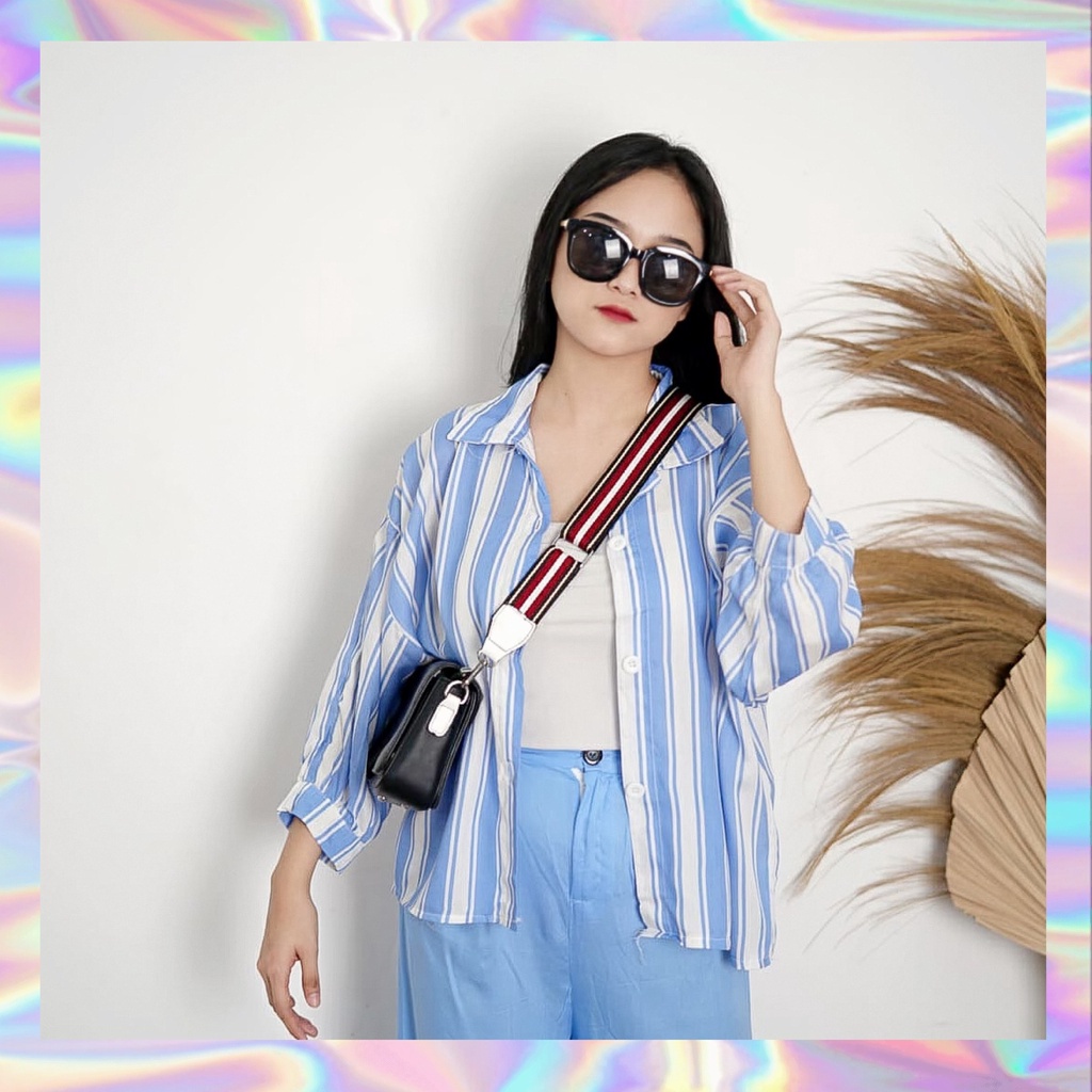 BEFAST - ZFS OOTD Kemeja LINDIAN / LOLLY RAYON DIAMOND OVERSIZE JUMBO SHIRT / Hem Stripe Wanita Terbaru / Pakaian Kerja Wanita / Kemeja lengan Panjang / Fashion Casual remaja ABG / Hem Motif Garis-Garis Kekinian Wanita / Kem Bisa Di Jadikan Outer / Trendy