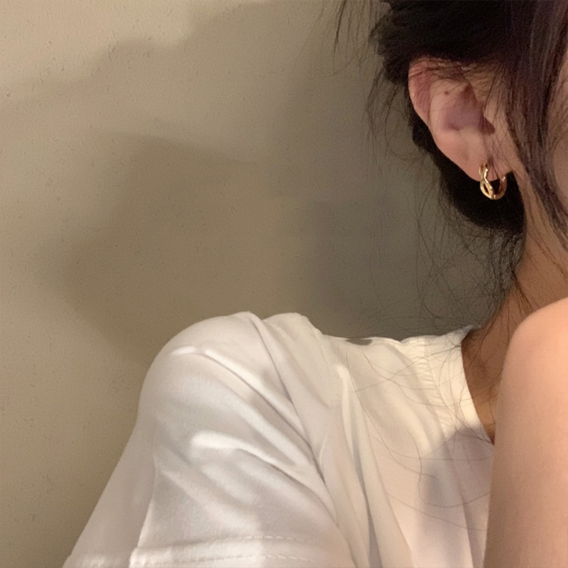 Roselife Anting Bulat Lapis Emas 14K Model Silang Minimalis Untuk Wanita