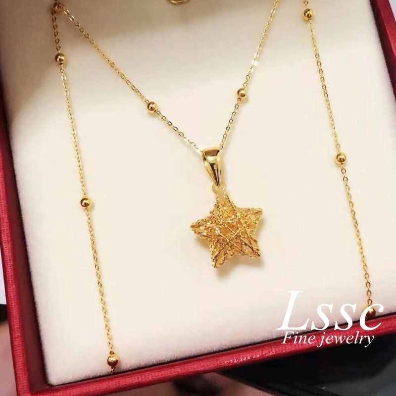 Kalung Titanium Wanita Anti Karat Asli Bintang Cantik Emas 18K Perhiasan Aksesoris Fashion Korea