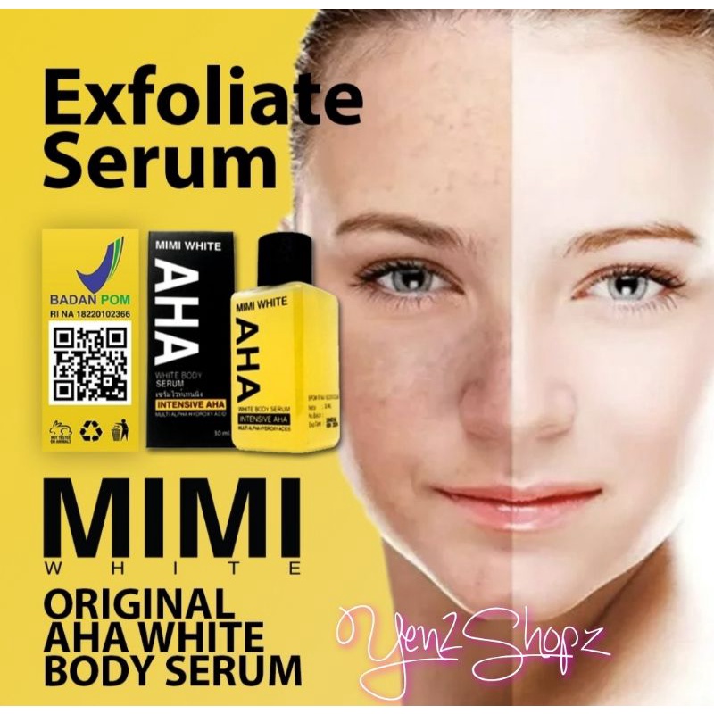 MIMI WHITE AHA WHITENING BODY &amp; FACE SERUM ORI PEMUTIH WAJAH DAN BADAN