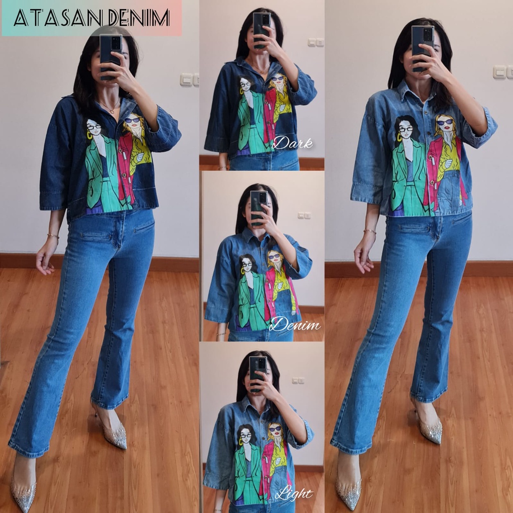 ATASAN DENIM GAMBAR/BLOUSE JENAS DENIM/KEMEJA JEANS DENIM