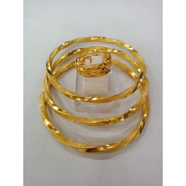 Gelang Keroncong Ulir Set Cincin Lilit 3 Lapis Mas Penang