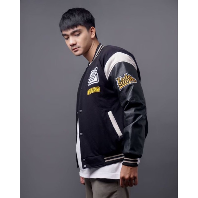 Varsity Jacket SKULL Black Vlieger Original - Jaket Baseball Varsity Vintage Premium